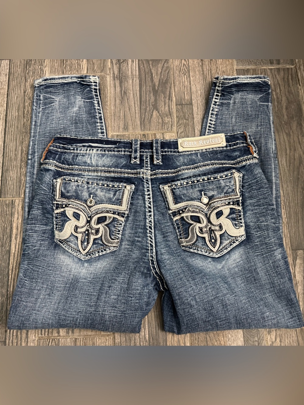 Rock Revival Blue Embroidered Stud Pocket Jeans